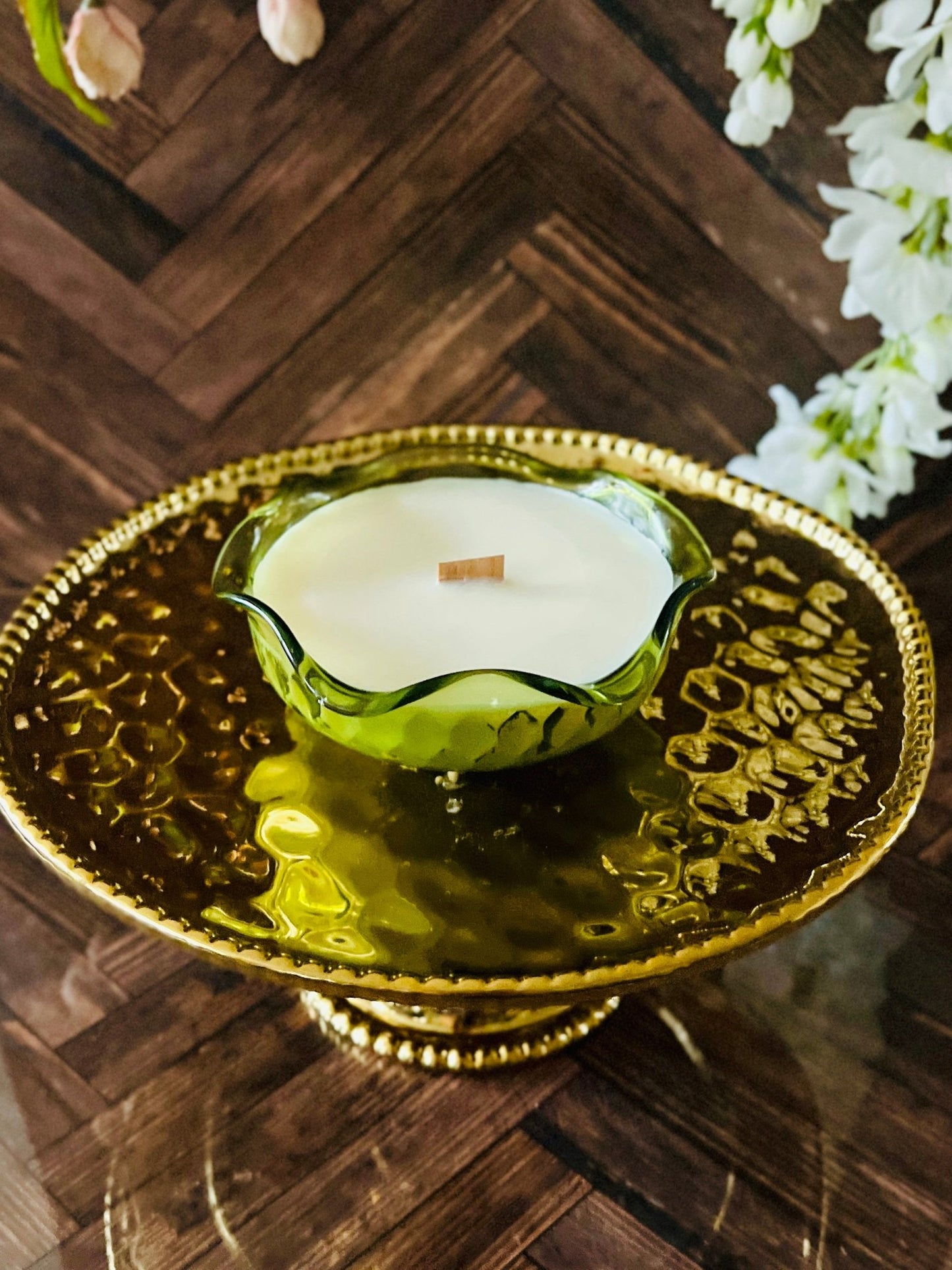 Mid - Century Olive - Glass - Modern Vintage Candle