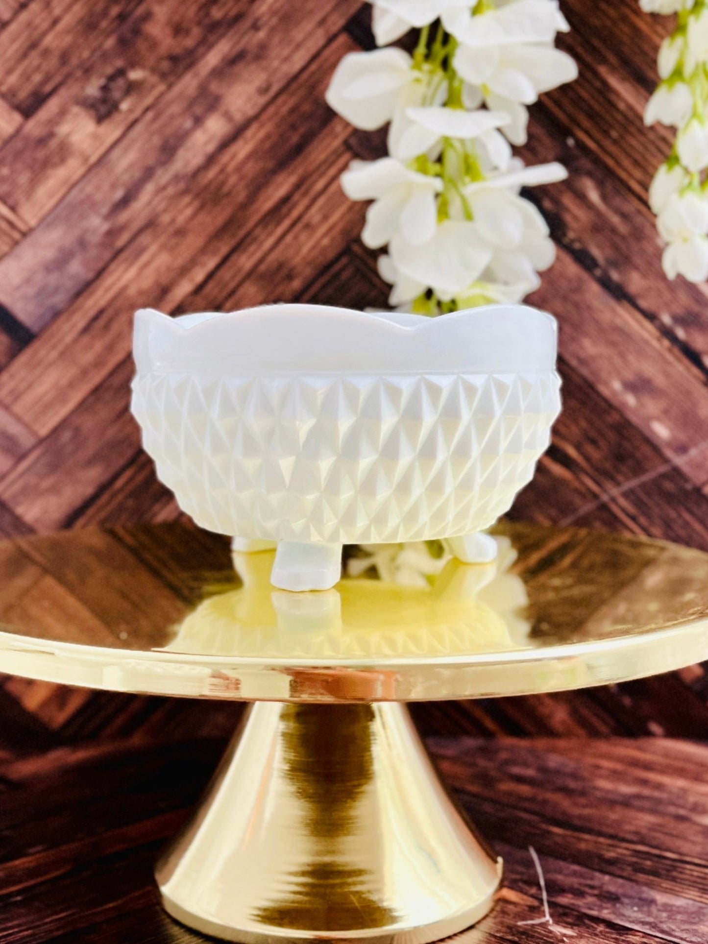 Milk Diamond - Milk Glass - Modern Vintage Candle