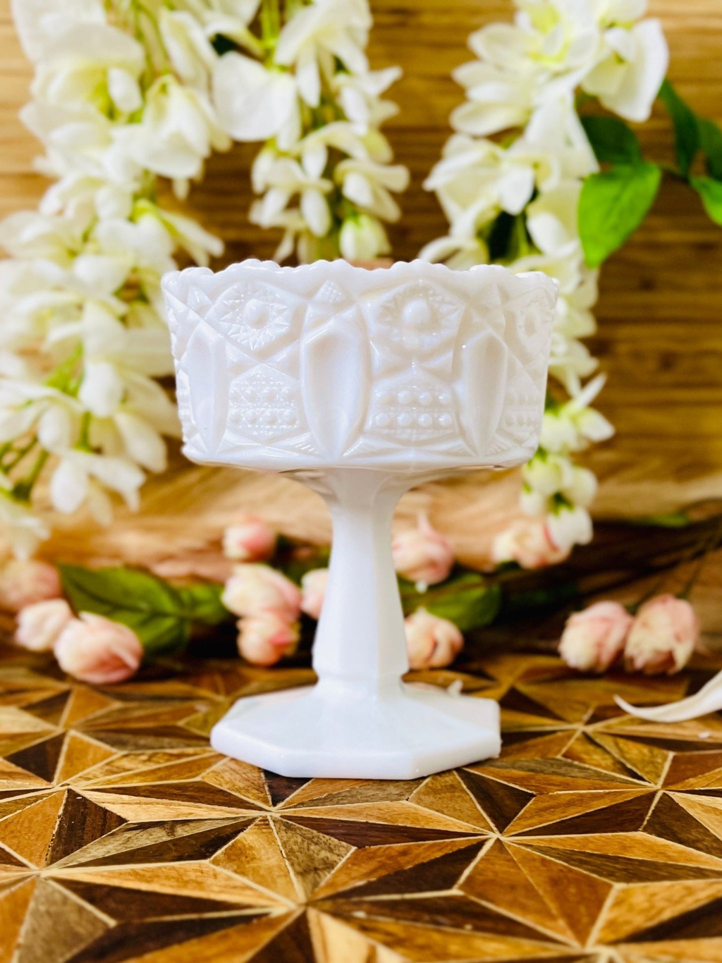 On a Pedestal - Milk Glass - Modern Vintage Candle