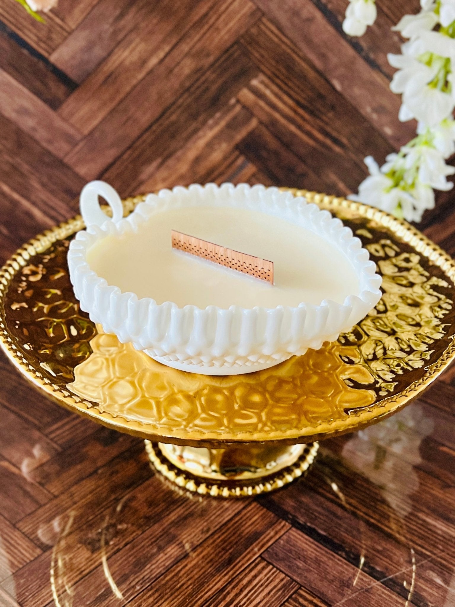 Ribbon Around My Heart - Milk Glass - Modern Vintage Candle