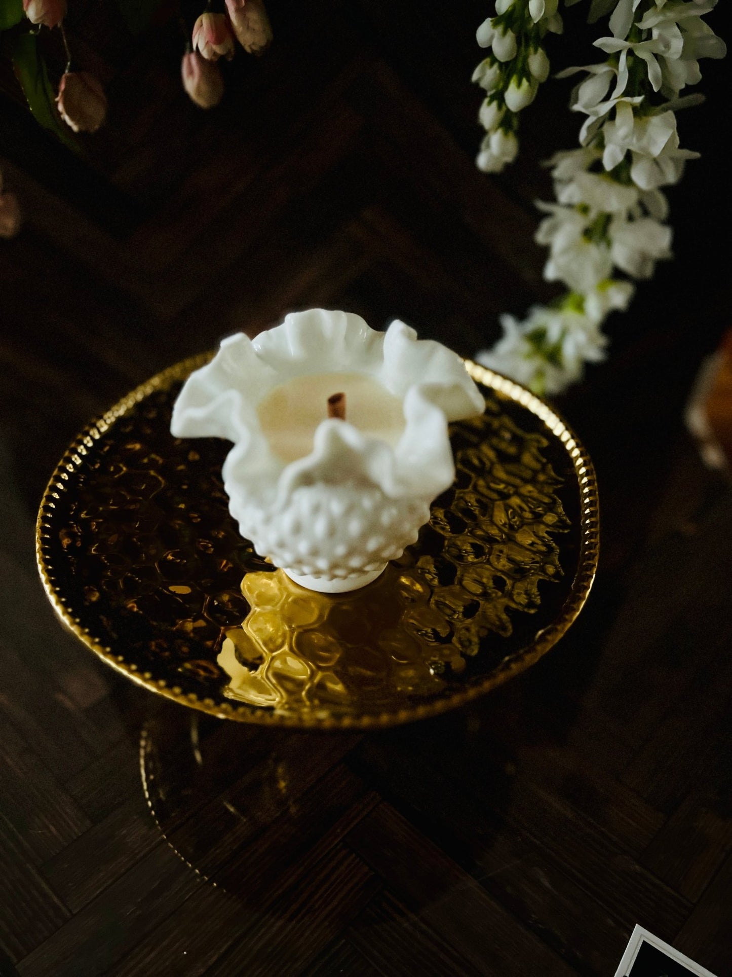 White Ruffles - Milk Glass - Modern Vintage Candle