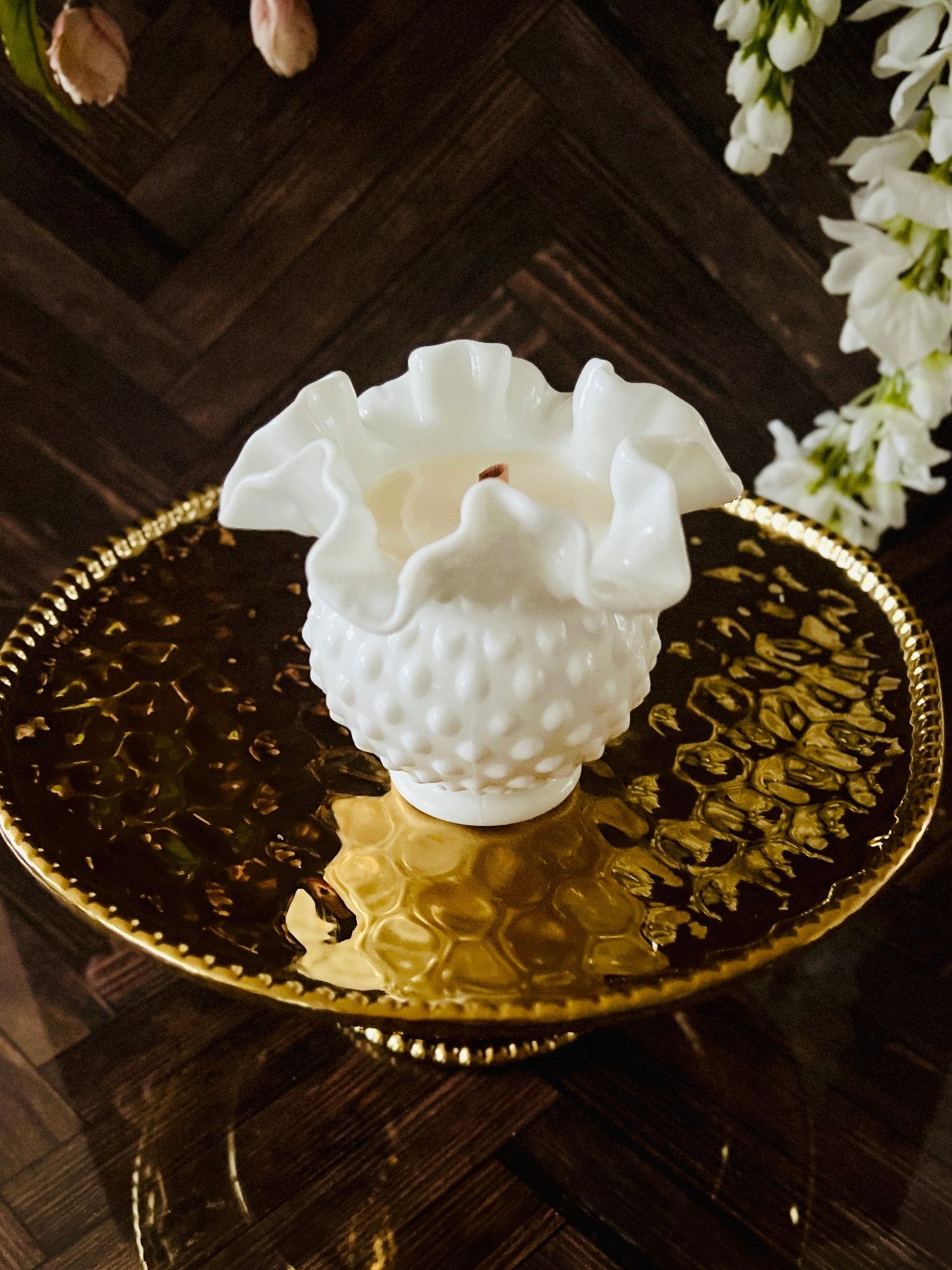 White Ruffles - Milk Glass - Modern Vintage Candle