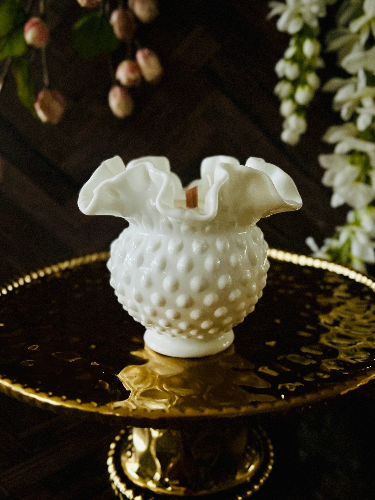 White Ruffles - Milk Glass - Modern Vintage Candle